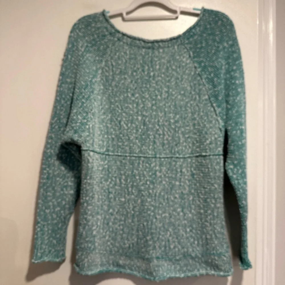 Free People Sz:XS Bright Lights oversized Round Neck knit Teal Speckle sweater